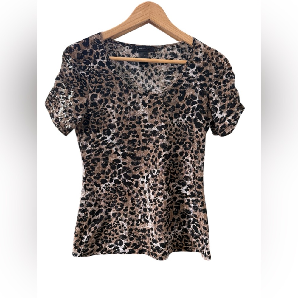 INC International Concepts Leopard Print Top - Brown and Black